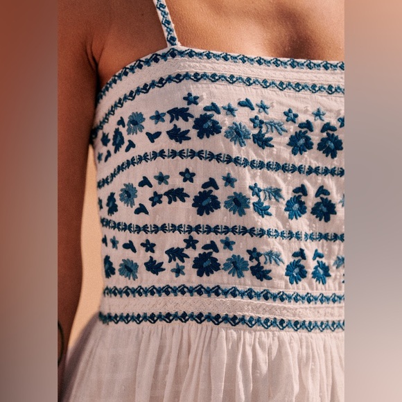 Sézane Erna Dress in Ecru Blue FR 46 / US 14 - Picture 2 of 12